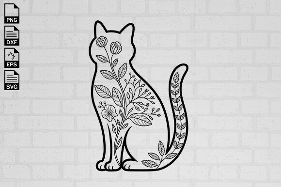Cat with Flowers Svg, Floral Cat Svg Review