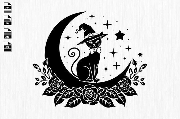 Floral Black Cat Svg for Embroidery Projects