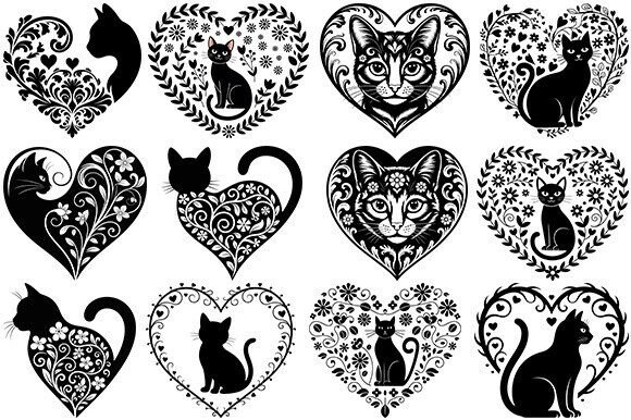 Floral Heart Cat Svg for Embroidery Projects