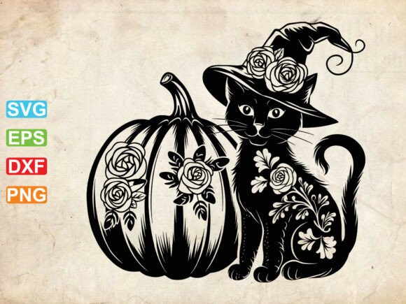 Floral Witch Cat SVG for Embroidery Projects