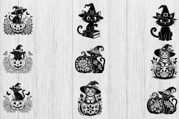 Floral Witch Cat SVG for Halloween Embroidery