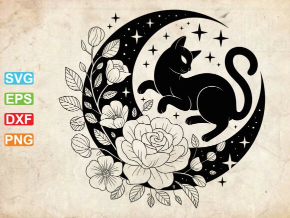 Moon Kitten SVG: A Designer's Take on Floral Cat Embroidery