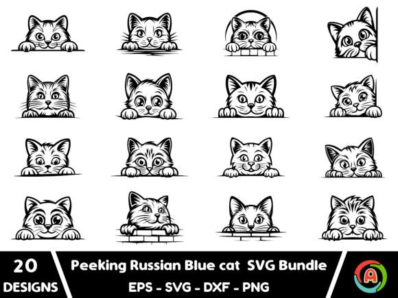Peeking Russian Blue Cat SVG Bundle Review